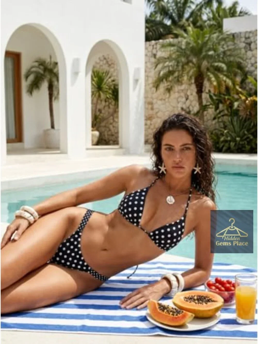 Women's 2 Piece Polka Dot Halter Triangle Bikini Set High Cut Swimwear